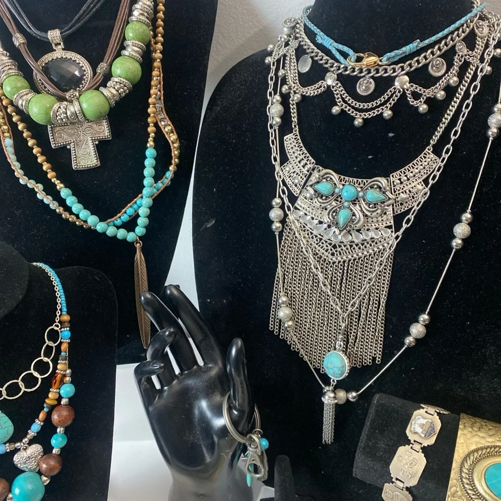 Turquoise and Silver Statement Necklaces, southwestern style jewelry lot - Picture 14 of 16
